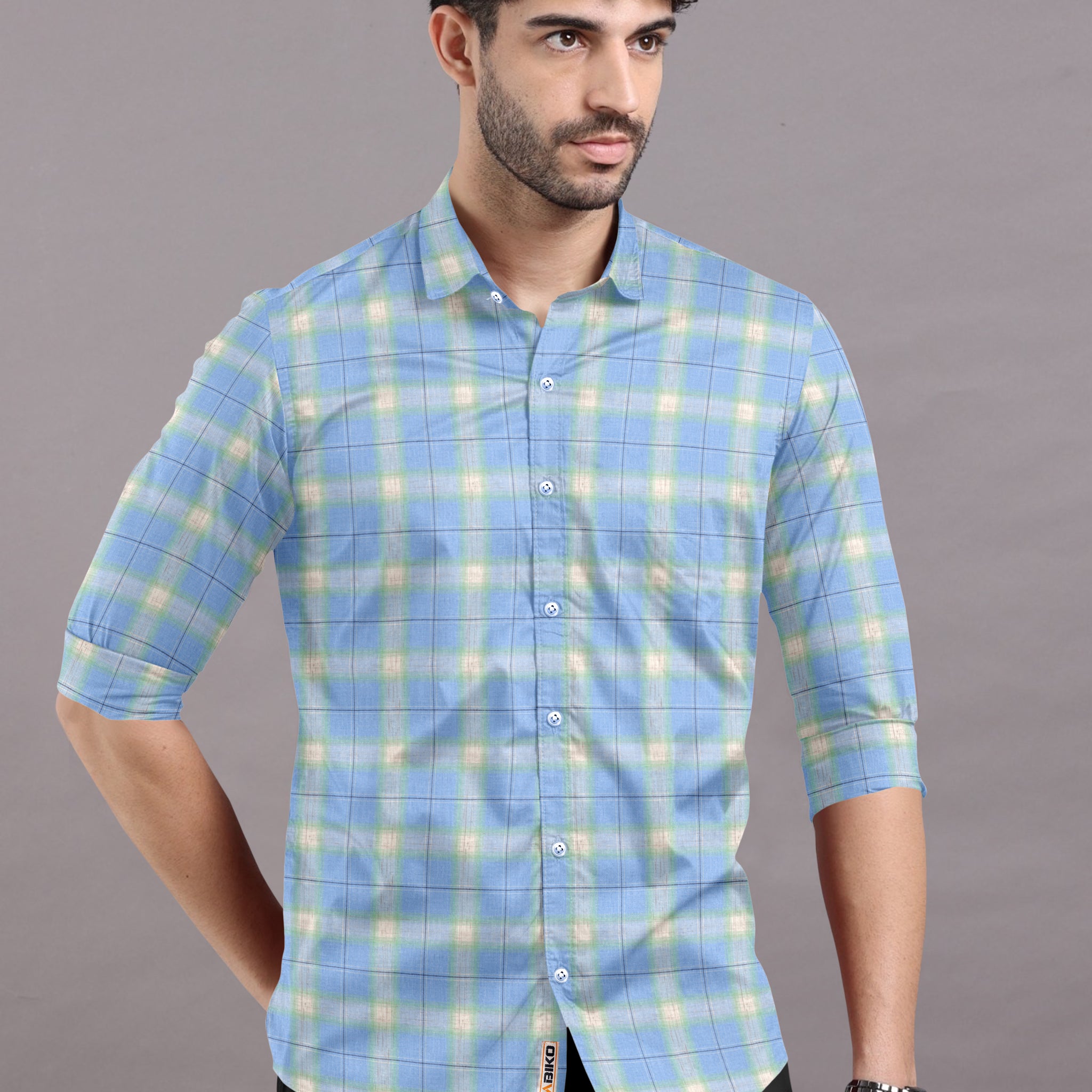 CORBIN BLUE AND YELLOW TWILL CHECK PREMIUM COTTON SHIRT