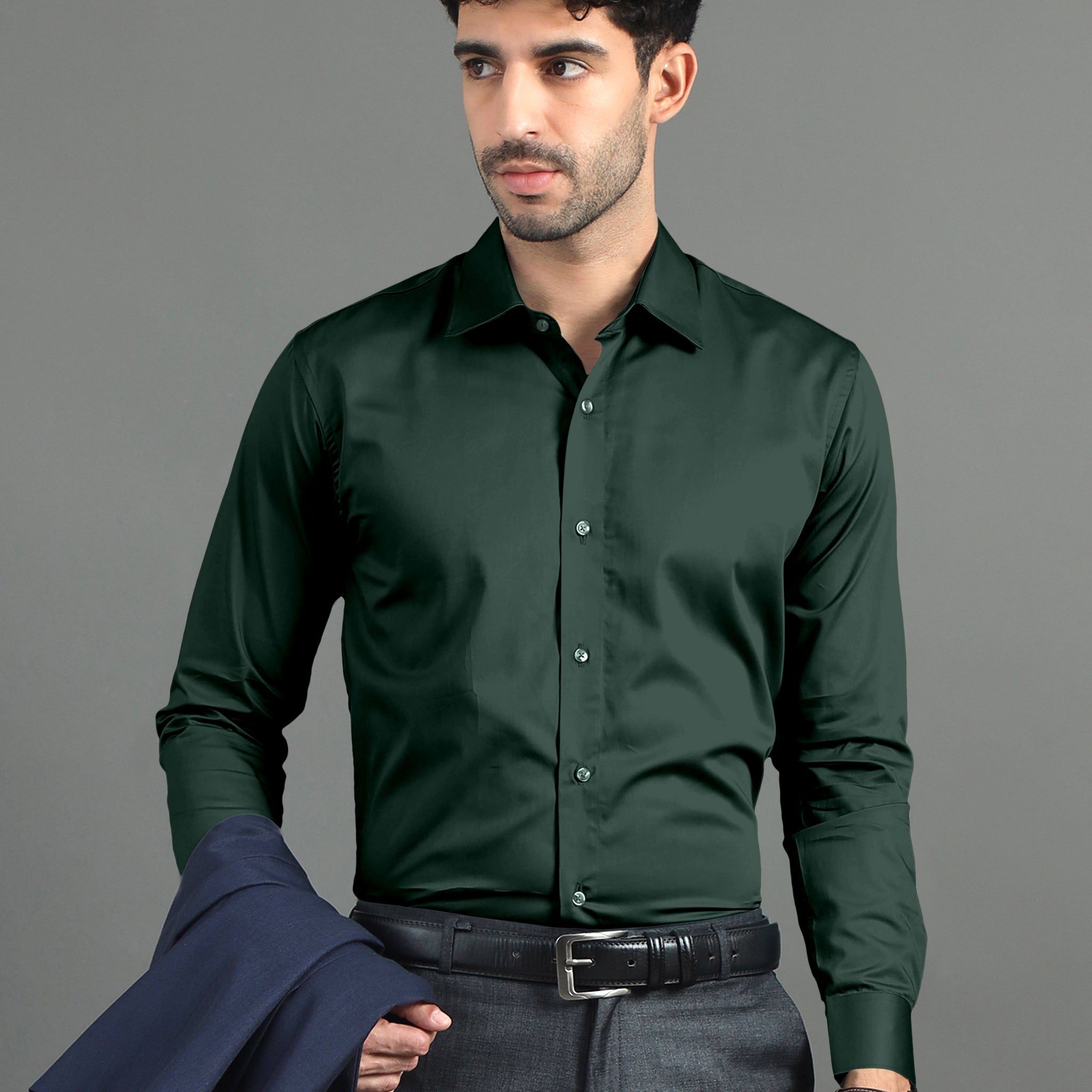 Green Subtle Sheen Super Soft Premium Satin Cotton Shirt