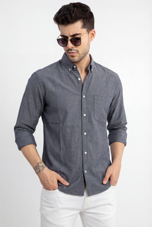 Grey Solid Premium Cotton Shirt