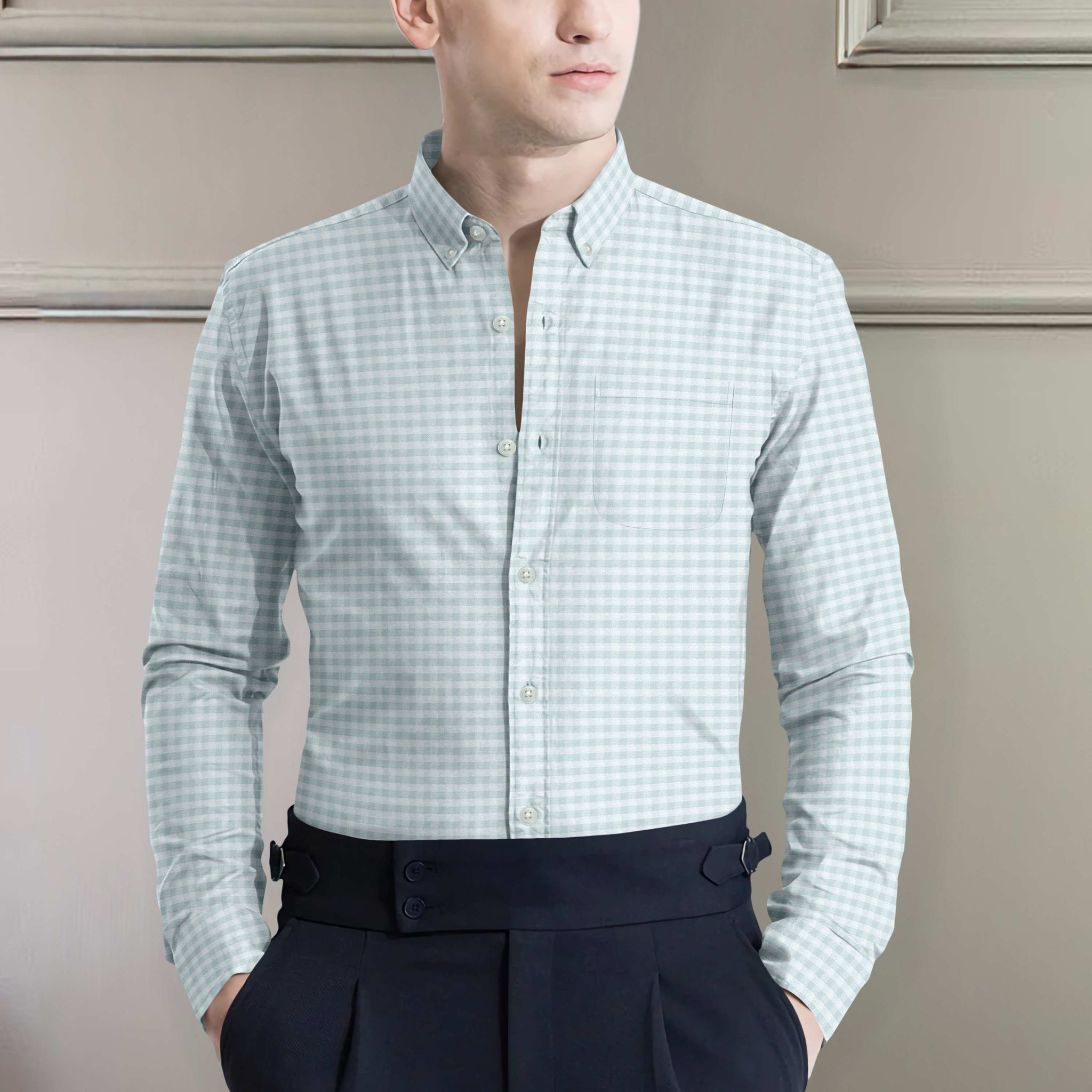 CAVEN PASTEL MINT ROYAL OXFORD CHECK SHIRT