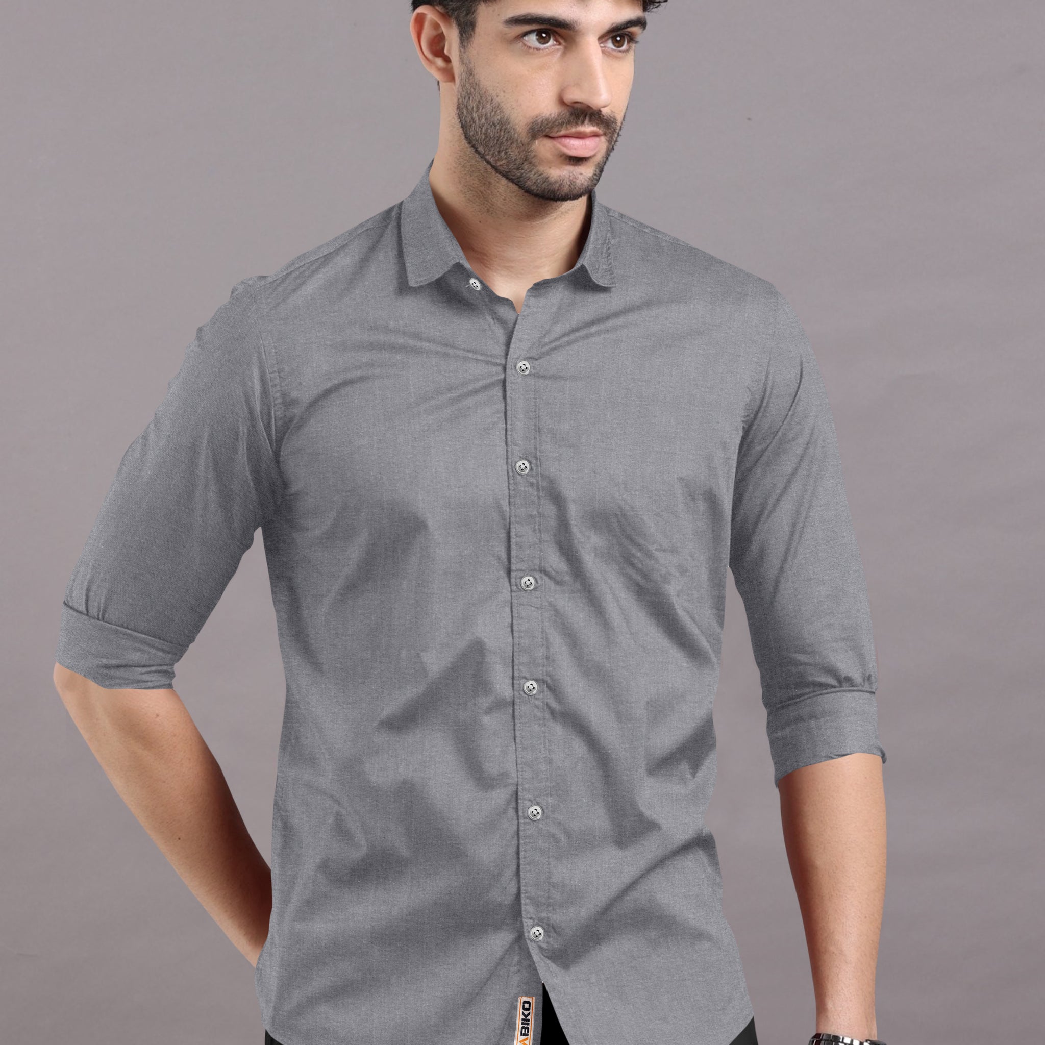 Grey Solid Premium Cotton Shirt