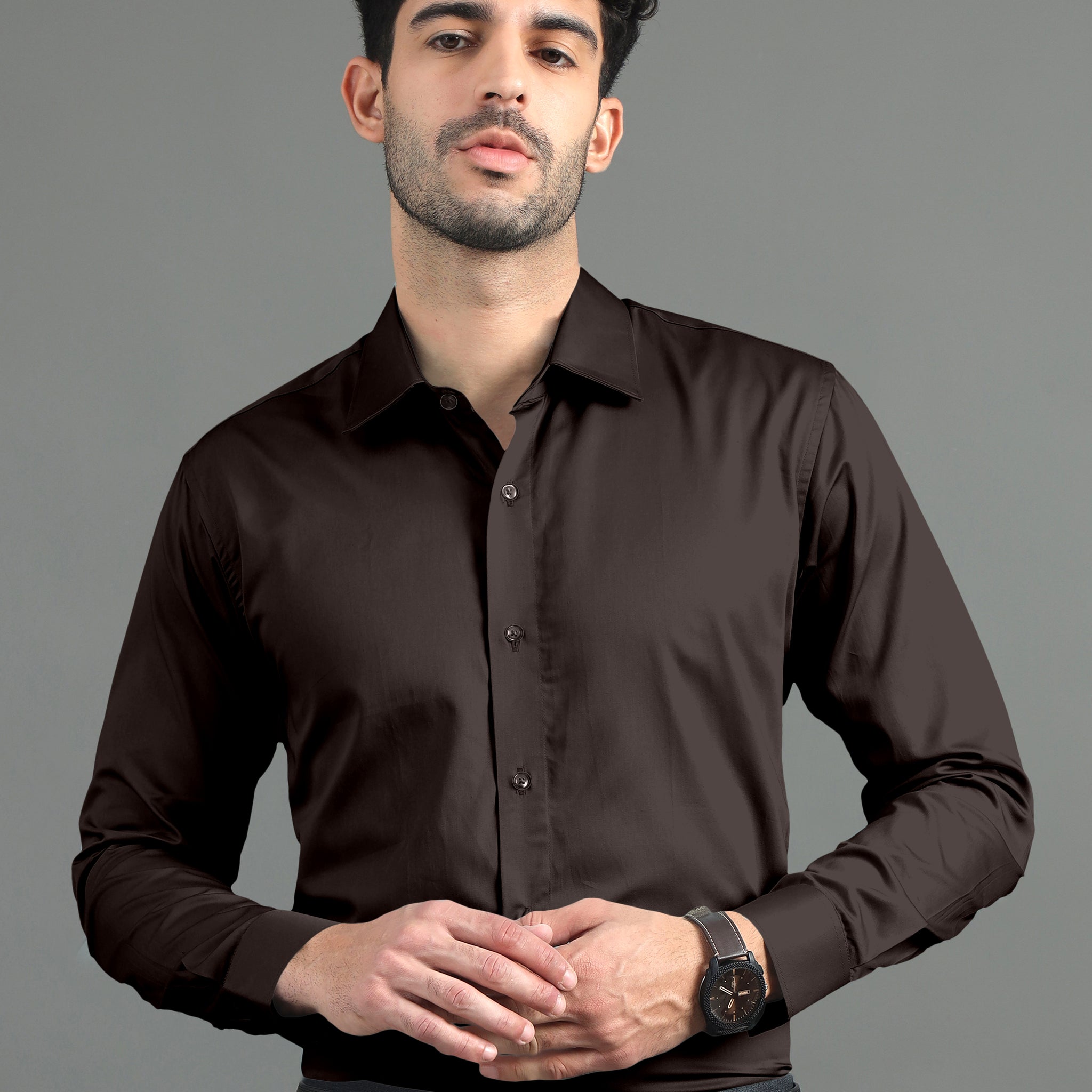 Brown Subtle Sheen Super Soft Premium Satin Cotton Shirt