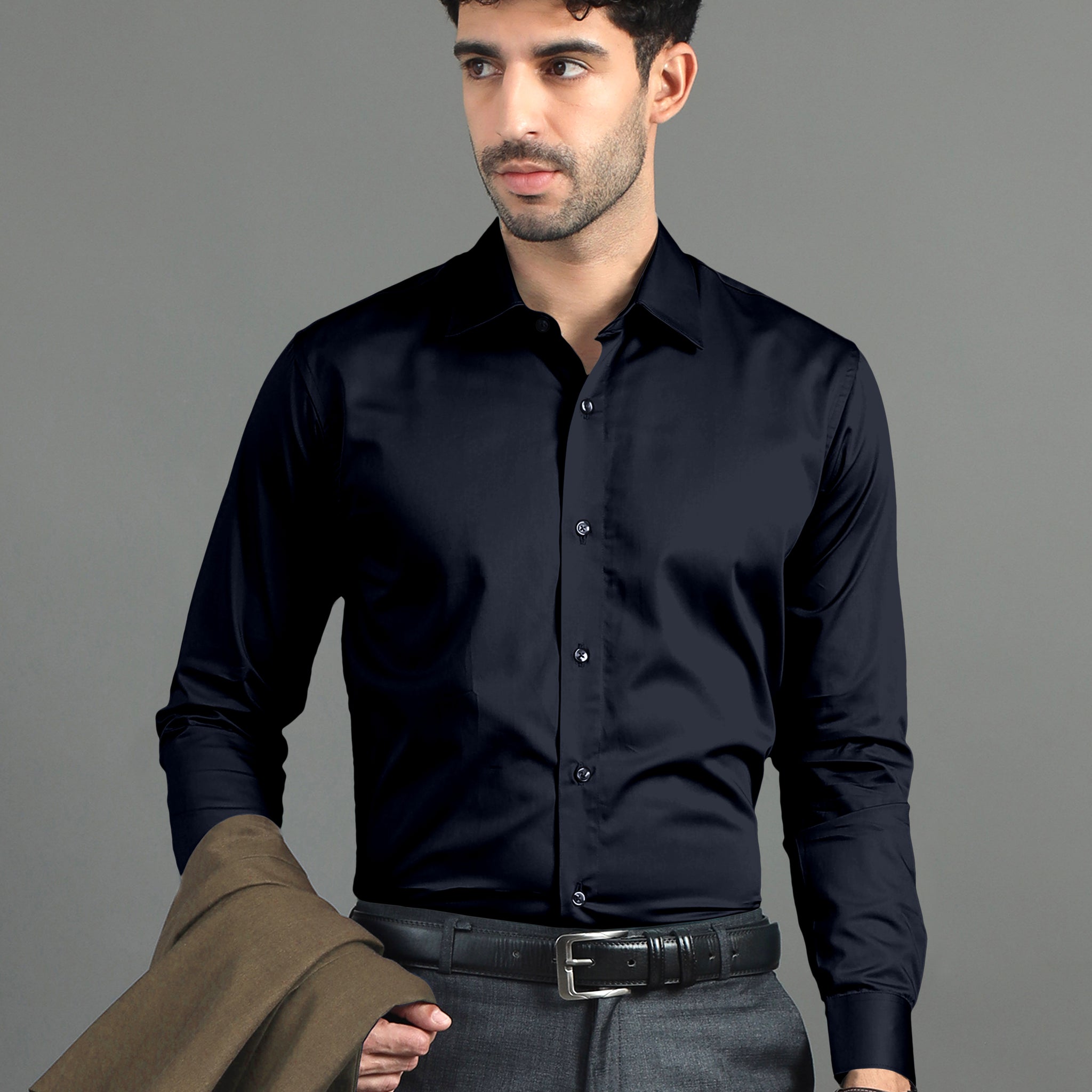 Navy Blue Subtle Sheen Super Soft Premium Satin Cotton Shirt