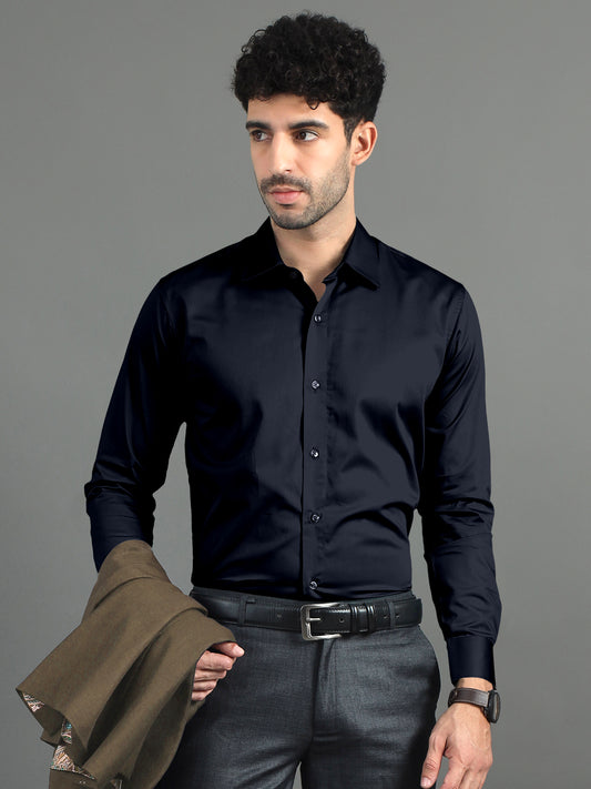 Navy Blue Subtle Sheen Super Soft Premium Satin Cotton Shirt