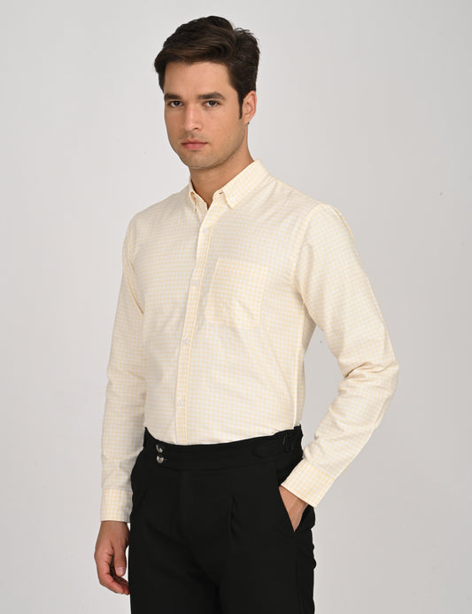 CAVEN BUTTER YELLOW ROYAL OXFORD CHECK SHIRT