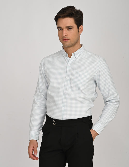 CAVEN PASTEL MINT ROYAL OXFORD CHECK SHIRT